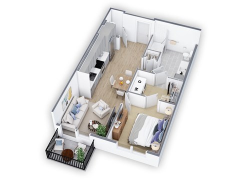 Floor plan for 1 bed, 1 bath, 675 sqft